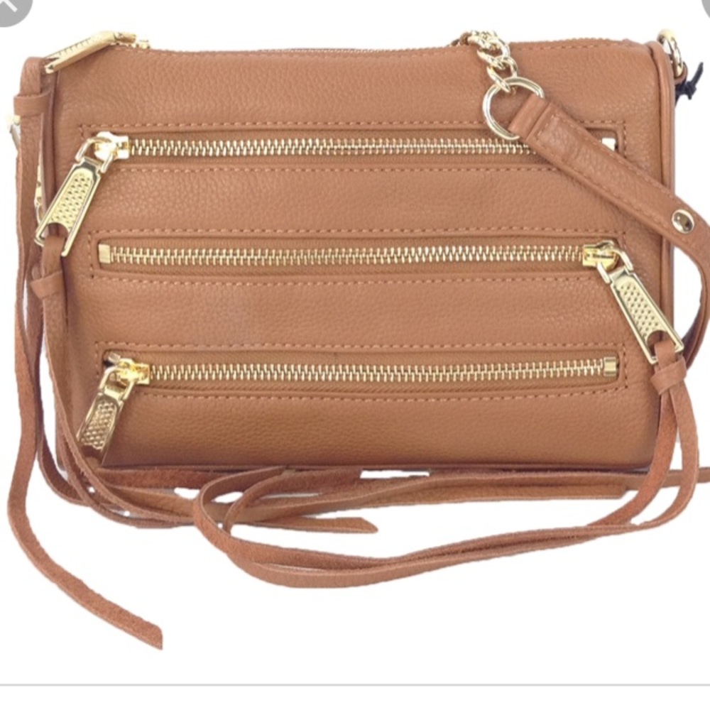 REBECCA MINKOFF ZIPPER CROSSBODY BAG IN TAN